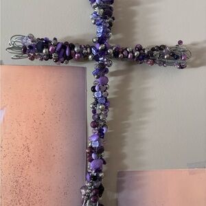 Purple Beaded Cross Wall Decor
